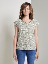 Gemustertes T-Shirt mit Henley-Ausschnitt - Frauen - khaki offwhite floral design Gemustertes T-Shirt mit Henley-Ausschnitt - Frauen - khaki offwhite floral design - 1 - TOM TAILOR