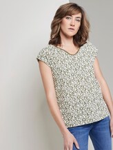 Gemustertes T-Shirt mit Henley-Ausschnitt - Frauen - khaki offwhite floral design Gemustertes T-Shirt mit Henley-Ausschnitt - Frauen - khaki offwhite floral design - 5 - TOM TAILOR