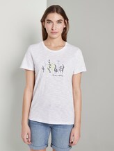 Gestreiftes T-Shirt mit floralem Print - Frauen - offwhite blue thin stripe Gestreiftes T-Shirt mit floralem Print - Frauen - offwhite blue thin stripe - 1 - TOM TAILOR