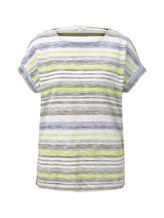 TOM TAILOR Damen T-Shirt mit blassem Streifenmuster, grün, Gr.L
