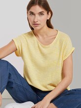 Gestreiftes T-Shirt mit elastischem Bund - Frauen - offwhite yellow stripe Gestreiftes T-Shirt mit elastischem Bund - Frauen - offwhite yellow stripe - 5 - TOM TAILOR