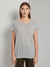 Gestreiftes T-Shirt mit elastischem Bund - Frauen - offwhite khaki stripe Gestreiftes T-Shirt mit elastischem Bund - Frauen - offwhite khaki stripe - 1 - TOM TAILOR