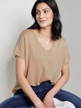 Basic T-Shirt mit V-Ausschnitt - Frauen - cream toffee Basic T-Shirt mit V-Ausschnitt - Frauen - cream toffee - 5 - TOM TAILOR