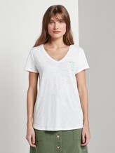 Print T-Shirt mit V-Ausschnitt - Frauen - Off White Print T-Shirt mit V-Ausschnitt - Frauen - Off White - 1 - TOM TAILOR Denim