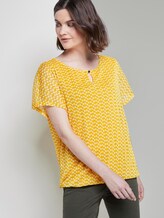 Gemustertes T-Shirt mit Mesh-Overlayer - Frauen - yellow dot design Gemustertes T-Shirt mit Mesh-Overlayer - Frauen - yellow dot design - 5 - TOM TAILOR