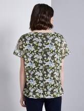 Patterned T-shirt with a mesh overlayer - Women - small khaki floral design Patterned T-shirt with a mesh overlayer - Women - small khaki floral design - 2 - TOM TAILOR