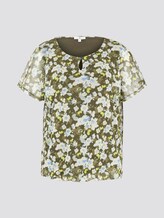 Patterned T-shirt with a mesh overlayer - Women - small khaki floral design Patterned T-shirt with a mesh overlayer - Women - small khaki floral design - 7 - TOM TAILOR