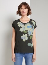 T-shirt in a material mix with a floral print - Women - Woodland Green T-shirt in a material mix with a floral print - Women - Woodland Green - 1 - TOM TAILOR