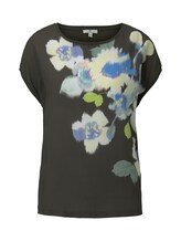 TOM TAILOR Damen T-Shirt im Material-Mix mit floralem Print, grün, gemustert, Gr.L