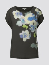 T-shirt in a material mix with a floral print - Women - Woodland Green T-shirt in a material mix with a floral print - Women - Woodland Green - 7 - TOM TAILOR