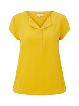 TOM TAILOR Damen Kurzarm-Bluse mit umgelegtem V-Ausschnitt, gelb, unifarben, Gr.42