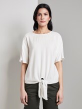 Gemusterte Kurzarm-Bluse mit Knotendetail - Frauen - Whisper White Gemusterte Kurzarm-Bluse mit Knotendetail - Frauen - Whisper White - 1 - TOM TAILOR