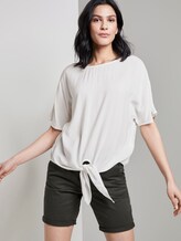 Gemusterte Kurzarm-Bluse mit Knotendetail - Frauen - Whisper White Gemusterte Kurzarm-Bluse mit Knotendetail - Frauen - Whisper White - 5 - TOM TAILOR