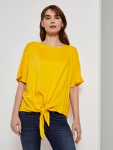 Gemusterte Kurzarm-Bluse mit Knotendetail - Frauen - deep golden yellow Gemusterte Kurzarm-Bluse mit Knotendetail - Frauen - deep golden yellow - 1 - TOM TAILOR