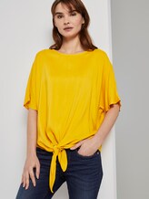 Gemusterte Kurzarm-Bluse mit Knotendetail - Frauen - deep golden yellow Gemusterte Kurzarm-Bluse mit Knotendetail - Frauen - deep golden yellow - 5 - TOM TAILOR