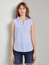 Sleeveless shirt blouse with a striped pattern - Women - blue dobby stripe Sleeveless shirt blouse with a striped pattern - Women - blue dobby stripe - 1 - TOM TAILOR