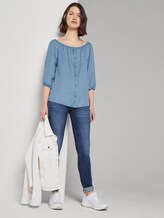 Schulterfreie Carmen-Bluse mit Knöpfen - Frauen - light stone bright blue denim Schulterfreie Carmen-Bluse mit Knöpfen - Frauen - light stone bright blue denim - 3 - TOM TAILOR Denim