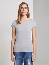 Basic T-Shirt mit Stickerei - Frauen - Light Silver Grey Mélange Basic T-Shirt mit Stickerei - Frauen - Light Silver Grey Mélange - 1 - TOM TAILOR Denim