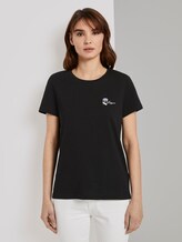 Basic T-Shirt mit kleinem Print - Frauen - Deep Black Basic T-Shirt mit kleinem Print - Frauen - Deep Black - 1 - TOM TAILOR