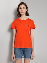 Basic T-Shirt mit kleinem Print - Frauen - strong flame orange Basic T-Shirt mit kleinem Print - Frauen - strong flame orange - 1 - TOM TAILOR