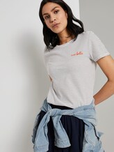 Basic T-Shirt mit kleinem Print - Frauen - offwhite thin stripes Basic T-Shirt mit kleinem Print - Frauen - offwhite thin stripes - 5 - TOM TAILOR