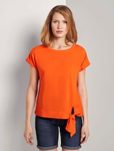 T-Shirt mit Knotendetail im Material-Mix - Frauen - strong flame orange T-Shirt mit Knotendetail im Material-Mix - Frauen - strong flame orange - 1 - TOM TAILOR