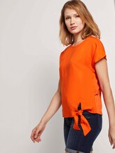 T-Shirt mit Knotendetail im Material-Mix - Frauen - strong flame orange T-Shirt mit Knotendetail im Material-Mix - Frauen - strong flame orange - 5 - TOM TAILOR