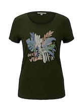 TOM TAILOR DENIM Damen T-Shirt mit Brustprint, grün, Gr.XL