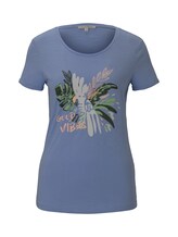 TOM TAILOR DENIM Damen T-Shirt mit Brustprint, blau, Gr.L