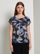 Kurzarm-Tunikabluse mit Rückendetail - Frauen - black blue tropical print Kurzarm-Tunikabluse mit Rückendetail - Frauen - black blue tropical print - 1 - TOM TAILOR Denim