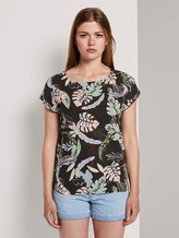 Kurzarm-Tunikabluse mit Rückendetail - Frauen - black tropical print Kurzarm-Tunikabluse mit Rückendetail - Frauen - black tropical print - 1 - TOM TAILOR Denim