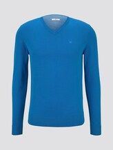 Basic knitted sweater with a V-neckline - Men - brilliant middle blue Basic knitted sweater with a V-neckline - Men - brilliant middle blue - 7 - TOM TAILOR