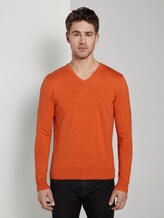 Basic Strickpullover mit V-Ausschnitt - Männer - bright orange melange Basic Strickpullover mit V-Ausschnitt - Männer - bright orange melange - 1 - TOM TAILOR