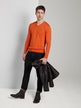 Basic Strickpullover mit V-Ausschnitt - Männer - bright orange melange Basic Strickpullover mit V-Ausschnitt - Männer - bright orange melange - 3 - TOM TAILOR
