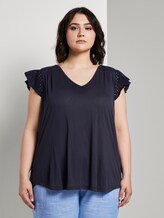T-Shirt mit Lochstickerei - Frauen - Real Navy Blue T-Shirt mit Lochstickerei - Frauen - Real Navy Blue - 1 - My True Me