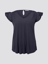 T-Shirt mit Lochstickerei - Frauen - Real Navy Blue T-Shirt mit Lochstickerei - Frauen - Real Navy Blue - 7 - My True Me