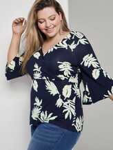 Patterned wrap top - Women - navy beige green flower print Patterned wrap top - Women - navy beige green flower print - 5 - My True Me