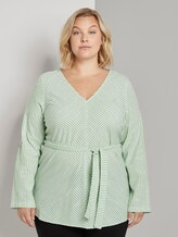 Gestreifte Bluse mit Gürtel - Frauen - light green white stripe Gestreifte Bluse mit Gürtel - Frauen - light green white stripe - 1 - My True Me