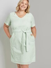 Gestreiftes Kleid mit Bindegürtel - Frauen - light green white stripe Gestreiftes Kleid mit Bindegürtel - Frauen - light green white stripe - 5 - My True Me