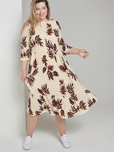 Gemustertes Midikleid - Frauen - beige navy orange flower print Gemustertes Midikleid - Frauen - beige navy orange flower print - 5 - My True Me