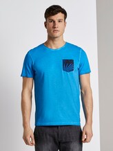 Gestreiftes T-Shirt mit abgesetzter Brusttasche - Männer - Electric Teal Blue Gestreiftes T-Shirt mit abgesetzter Brusttasche - Männer - Electric Teal Blue - 1 - TOM TAILOR