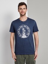 Gestreept T-shirt met NYC Print - Mannen - Black Iris Blue Gestreept T-shirt met NYC Print - Mannen - Black Iris Blue - 1 - TOM TAILOR