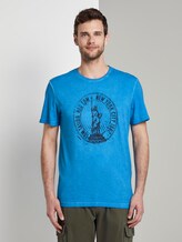 Gestreiftes T-Shirt mit NYC-Print - Männer - Electric Teal Blue Gestreiftes T-Shirt mit NYC-Print - Männer - Electric Teal Blue - 1 - TOM TAILOR