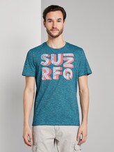 T-Shirt mit Schrift-Print - Männer - teal fine stripe T-Shirt mit Schrift-Print - Männer - teal fine stripe - 1 - TOM TAILOR