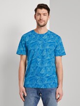 Patterned T-shirt - Men - midblue leaf design Patterned T-shirt - Men - midblue leaf design - 1 - TOM TAILOR