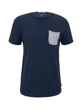 TOM TAILOR DENIM Herren T-Shirt mit gestreifter Tasche, blau, Gr.XL