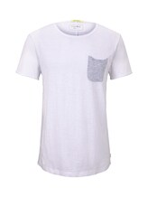 TOM TAILOR DENIM Herren T-Shirt mit gestreifter Tasche, weiß, Gr.XL