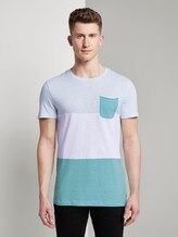 T-shirt in a colour block art design - Men - soft sky blue yarn dye stripe T-shirt in a colour block art design - Men - soft sky blue yarn dye stripe - 1 - TOM TAILOR Denim
