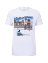 TOM TAILOR DENIM Herren T-Shirt mit Foto-Print, weiß, Gr.S