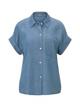 TOM TAILOR MINE TO FIVE Damen Oversized Kurzarm-Bluse im Denim-Look, blau, Gr.40